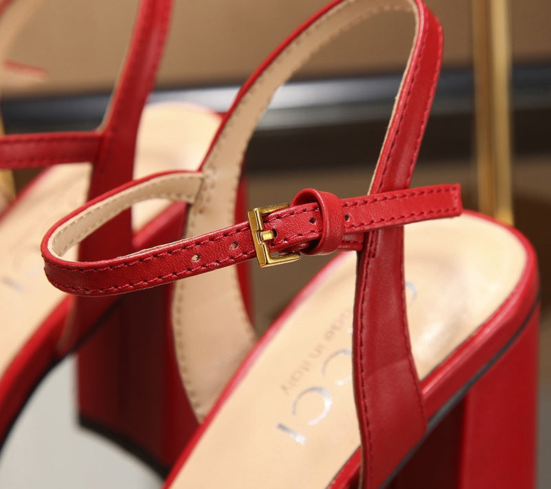 GG HIGH HEELS SANDAL 80 IN RED CALFSKIN MIX FABRIC