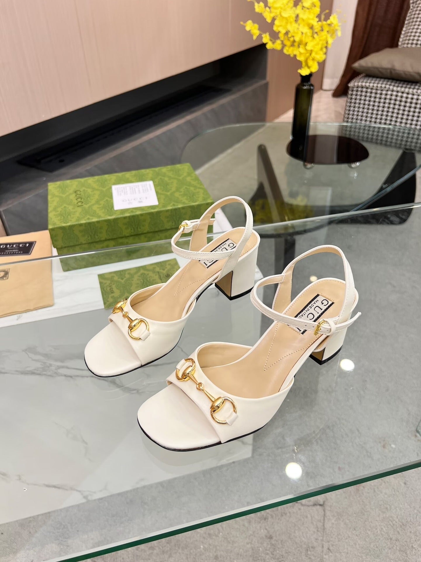 GG HIGH HEELS SANDALS 60 IN CREAM WHITE LAMBSKIN