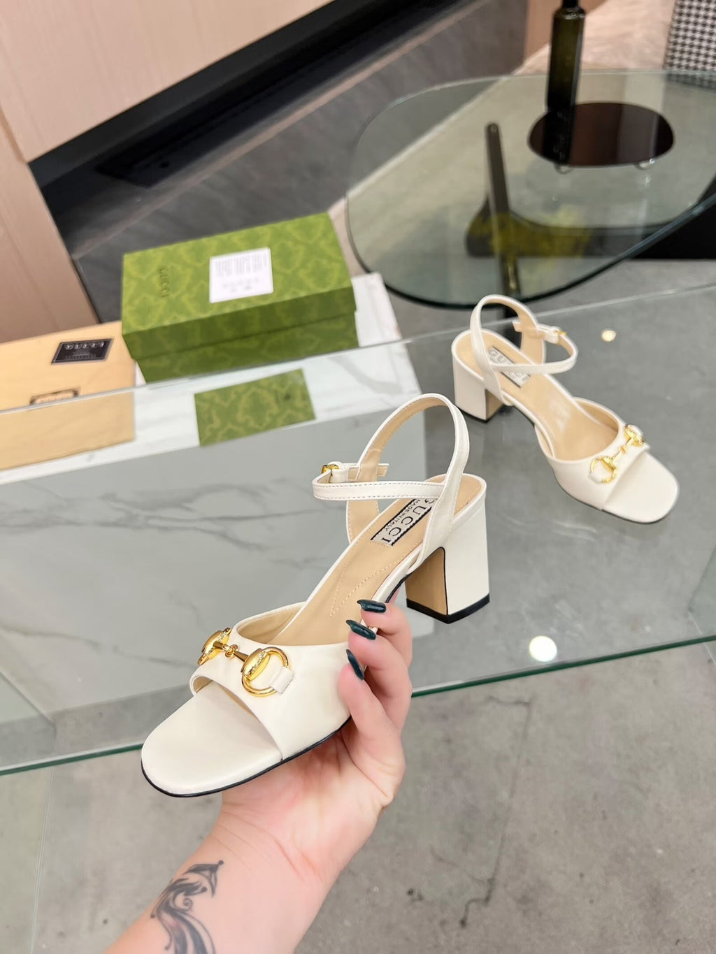 GG HIGH HEELS SANDALS 60 IN CREAM WHITE LAMBSKIN