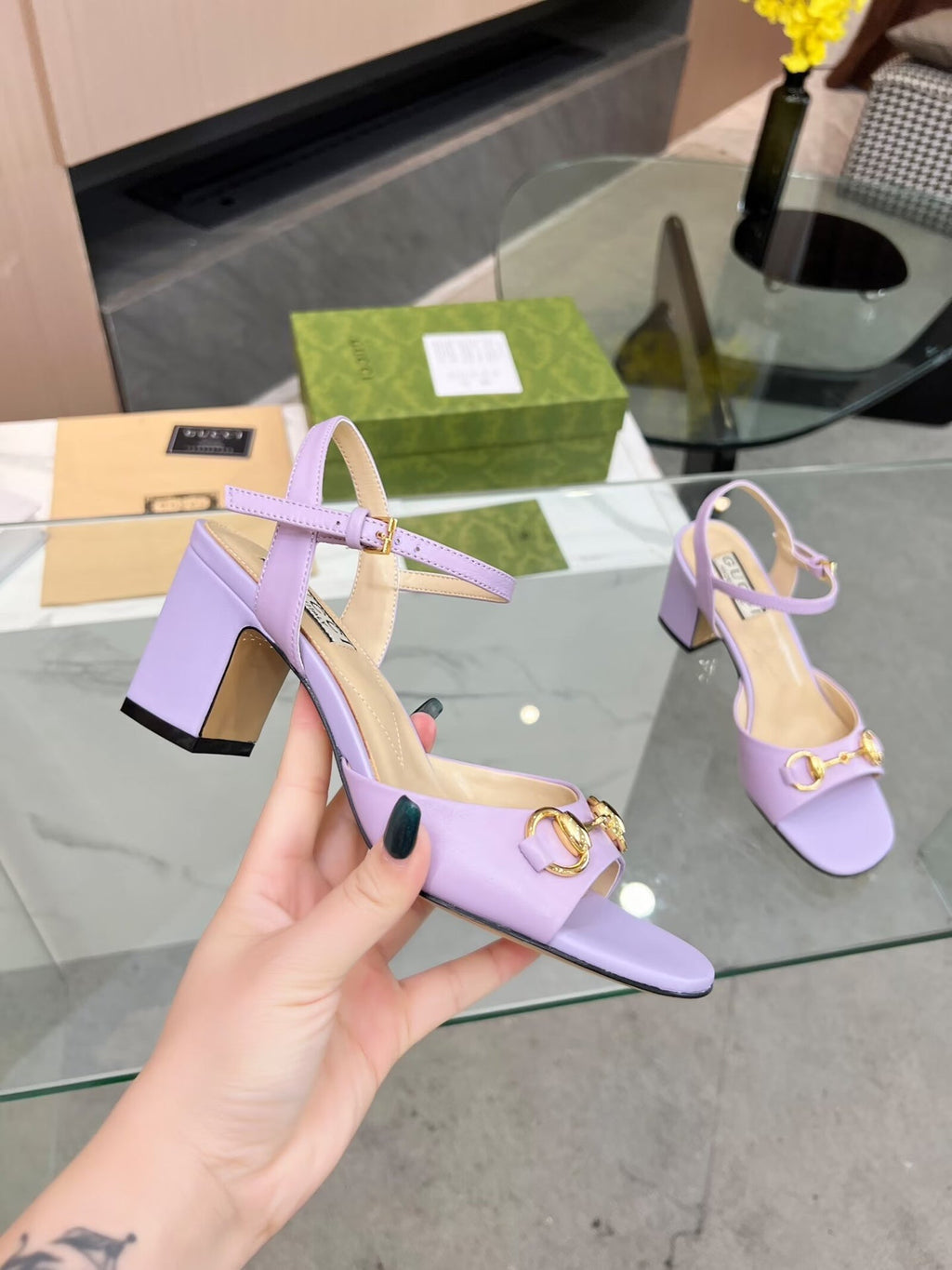 GG HIGH HEELS SANDALS 60 IN PURPLE LAMBSKIN