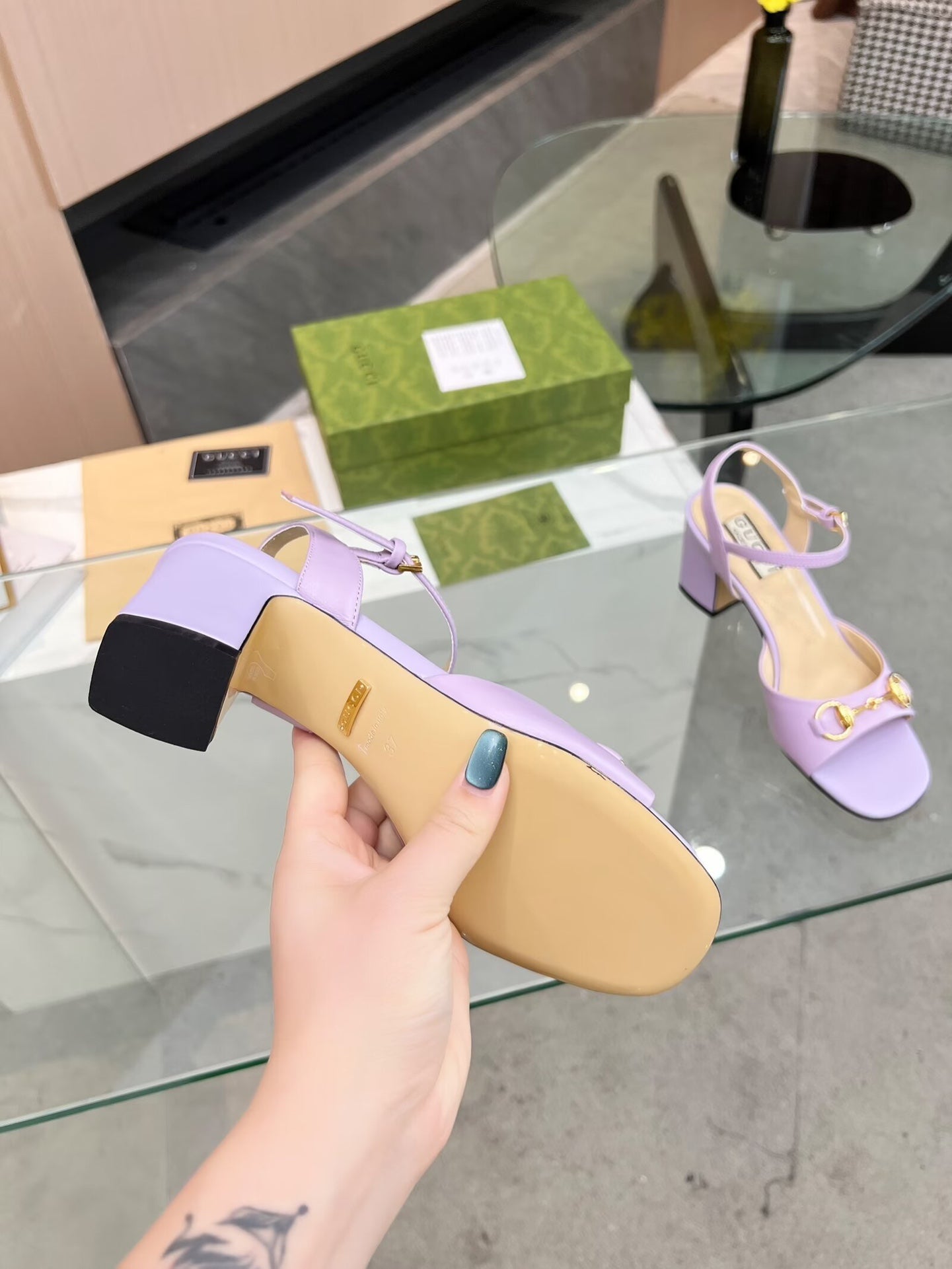 GG HIGH HEELS SANDALS 60 IN PURPLE LAMBSKIN