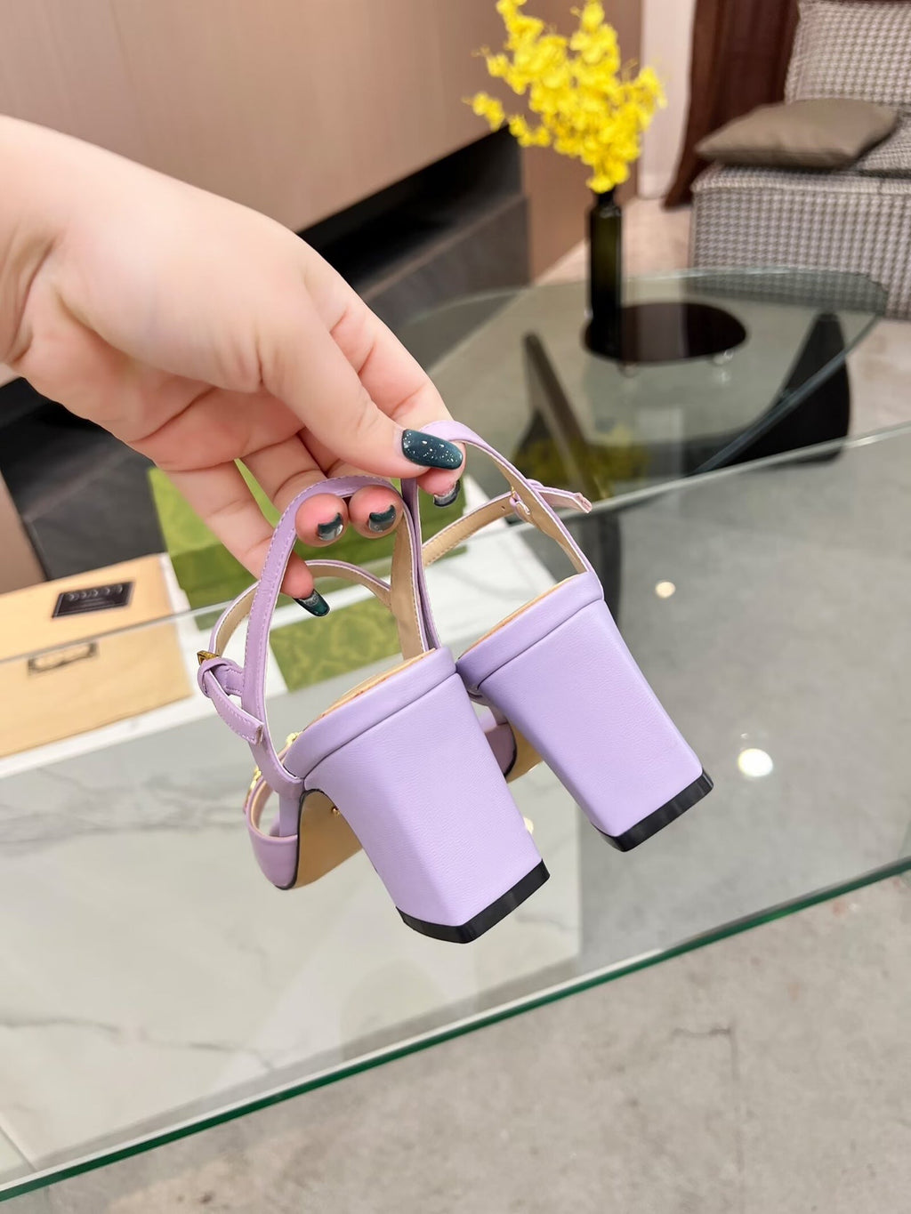 GG HIGH HEELS SANDALS 60 IN PURPLE LAMBSKIN