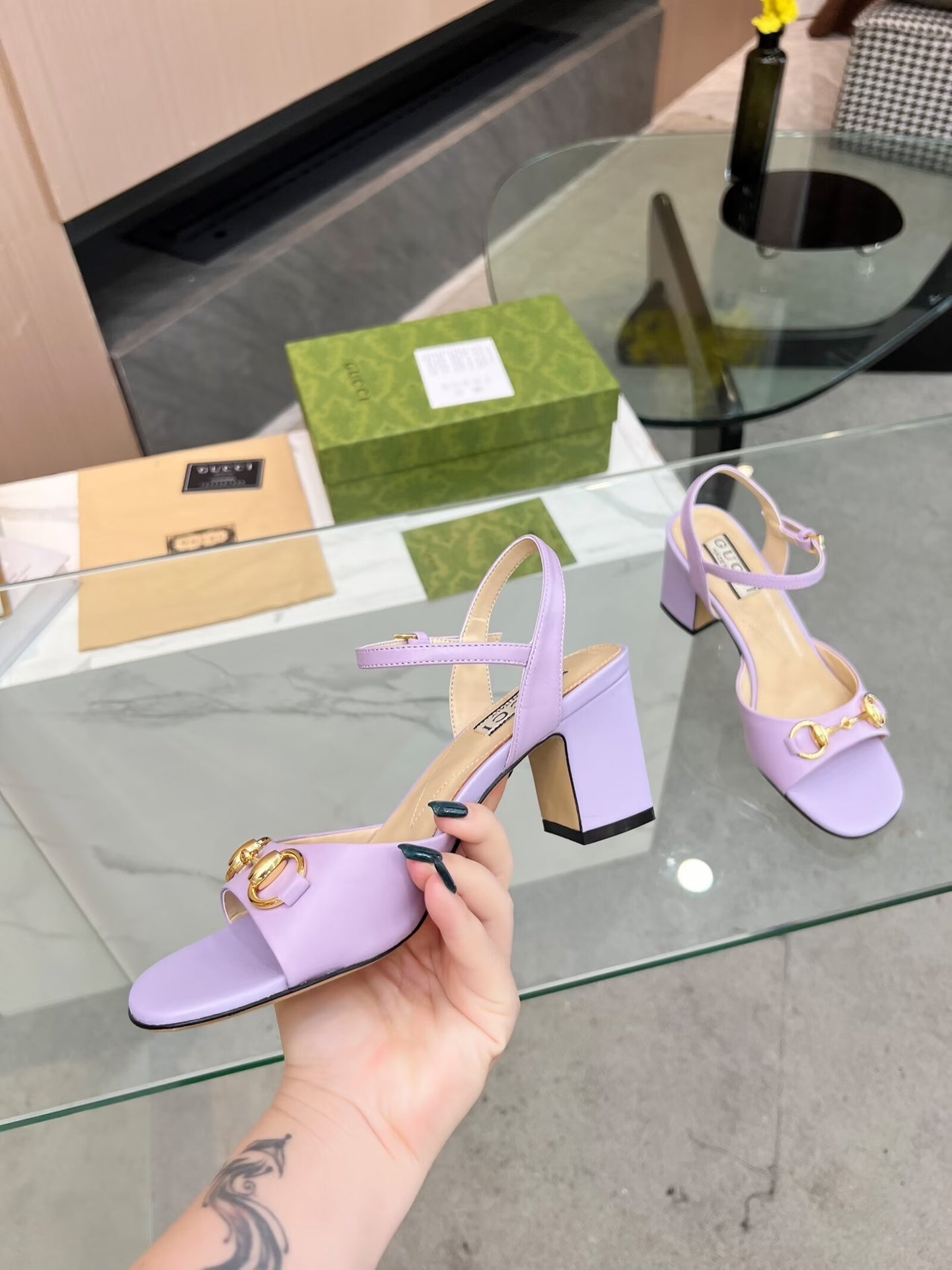 GG HIGH HEELS SANDALS 60 IN PURPLE LAMBSKIN