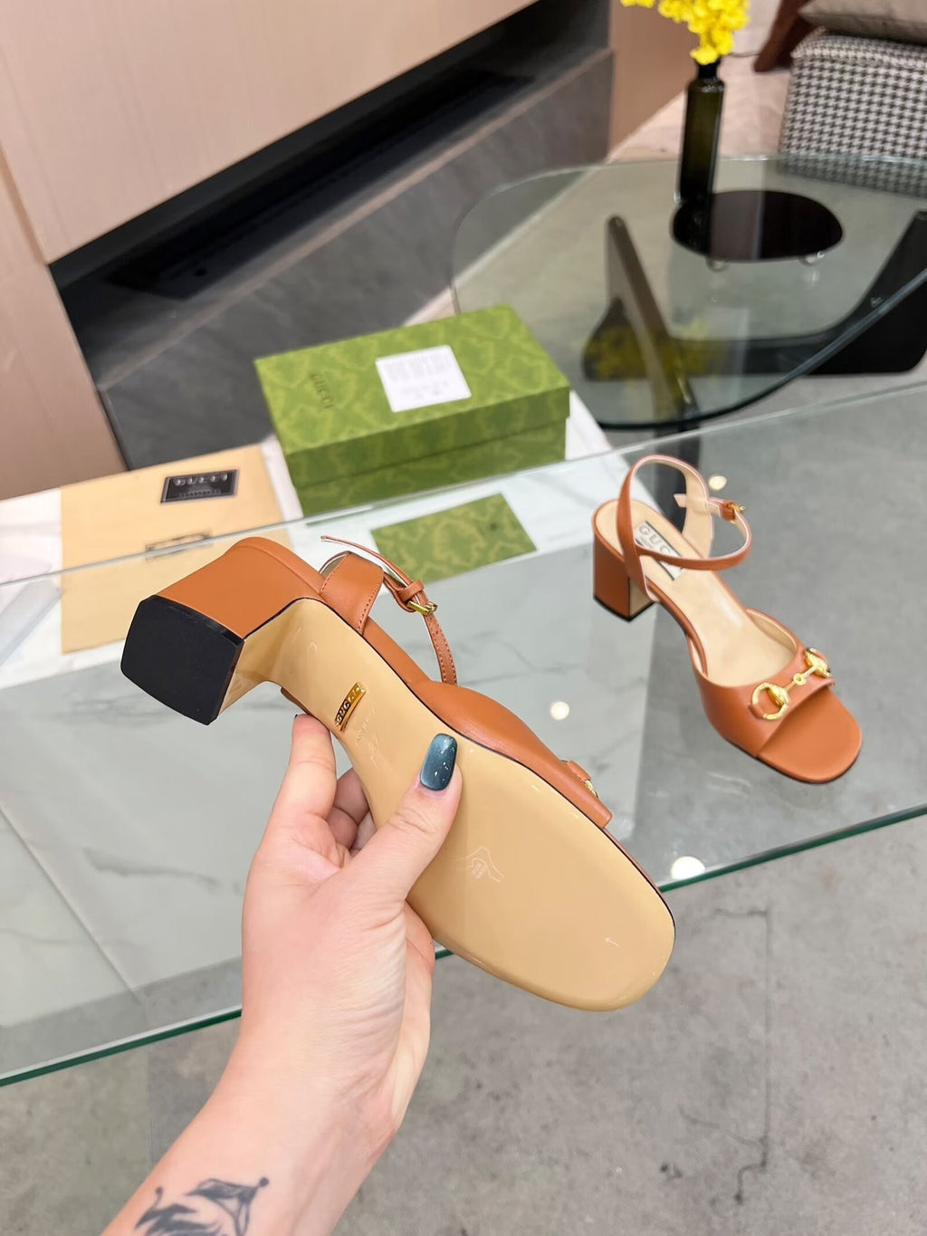 GG HIGH HEELS SANDALS 60 IN ORANGE LAMBSKIN