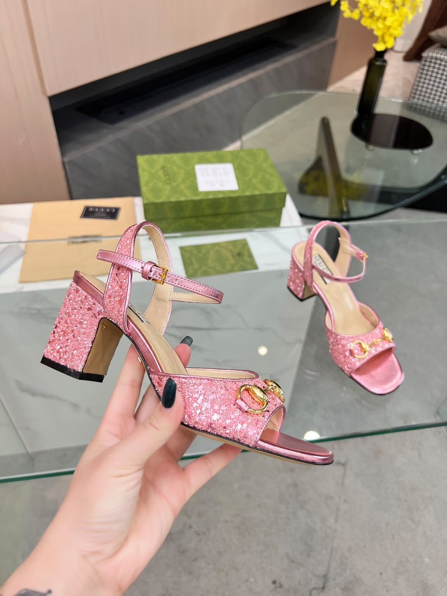 GG HIGH HEELS SANDALS 60 IN SHINY PINK LAMBSKIN
