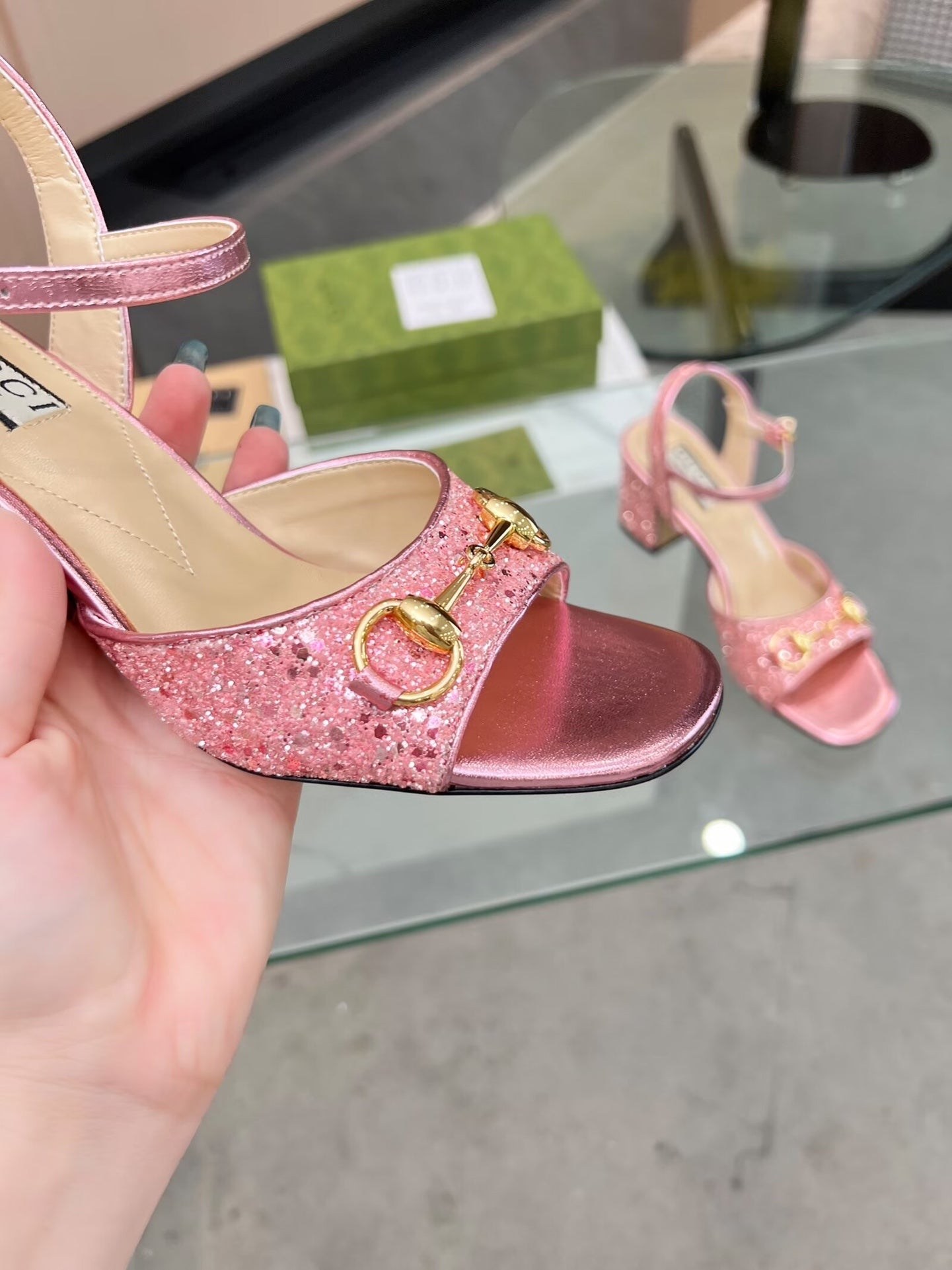 GG HIGH HEELS SANDALS 60 IN SHINY PINK LAMBSKIN