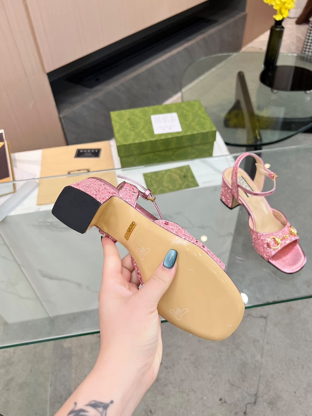 GG HIGH HEELS SANDALS 60 IN SHINY PINK LAMBSKIN