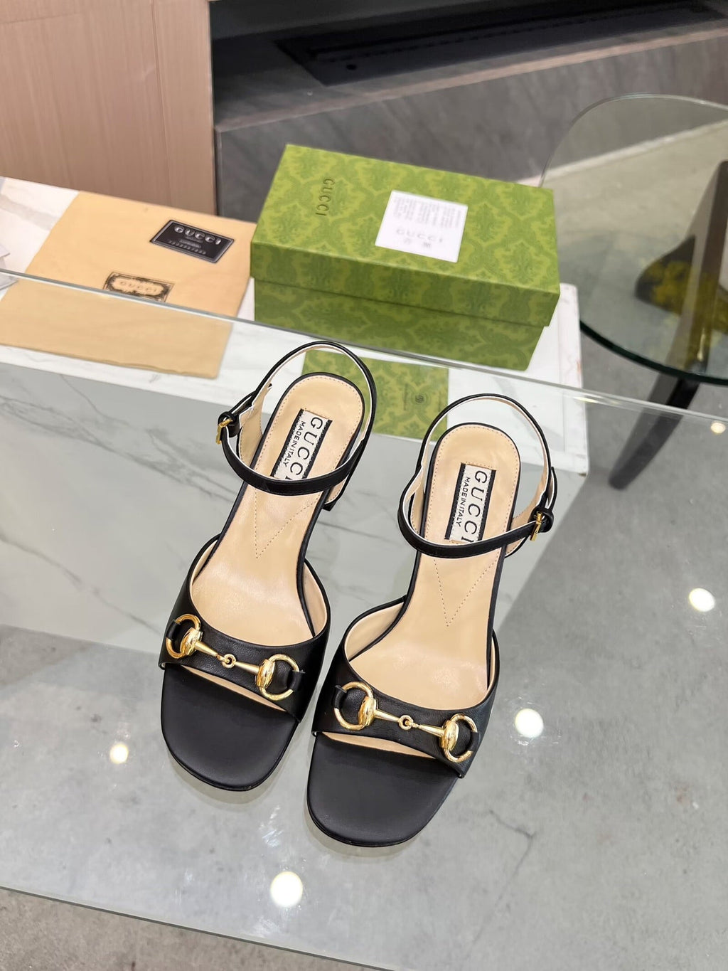 GG HIGH HEELS SANDALS 60 IN BLACK LAMBSKIN