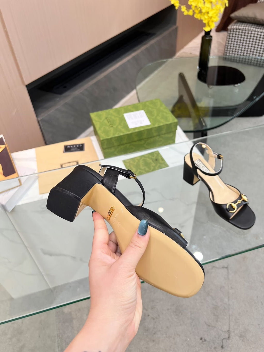 GG HIGH HEELS SANDALS 60 IN BLACK LAMBSKIN