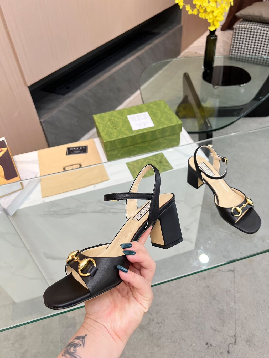 GG HIGH HEELS SANDALS 60 IN BLACK LAMBSKIN