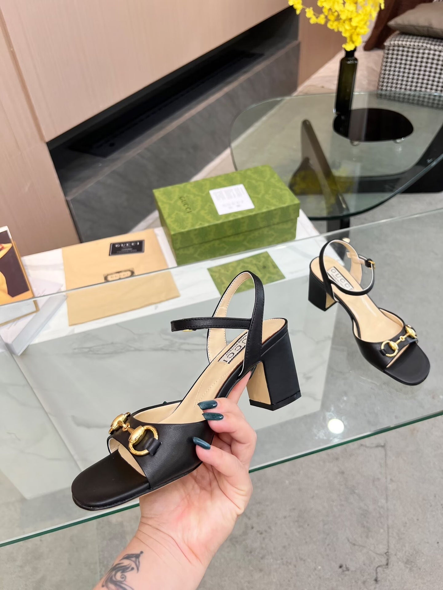 GG HIGH HEELS SANDALS 60 IN BLACK LAMBSKIN