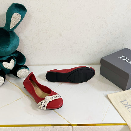 DIOR 26S BOW BALLET FLATS IN DARK RED CALFSKIN
