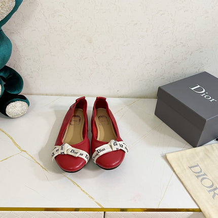 DIOR 26S BOW BALLET FLATS IN DARK RED CALFSKIN