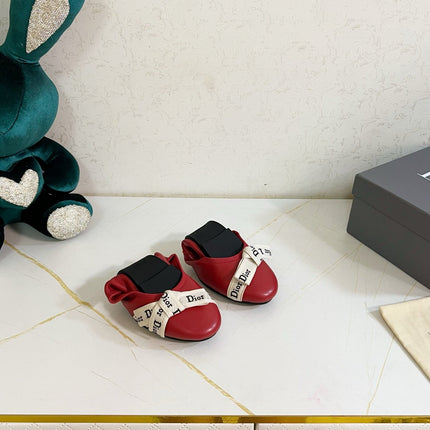DIOR 26S BOW BALLET FLATS IN DARK RED CALFSKIN