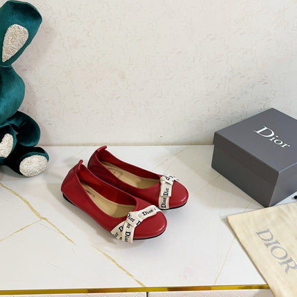 DIOR 26S BOW BALLET FLATS IN DARK RED CALFSKIN