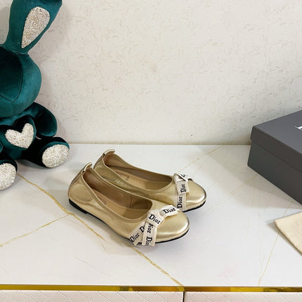 DIOR 26S BOW BALLET FLATS IN GOLD CALFSKIN