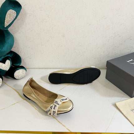 DIOR 26S BOW BALLET FLATS IN GOLD CALFSKIN