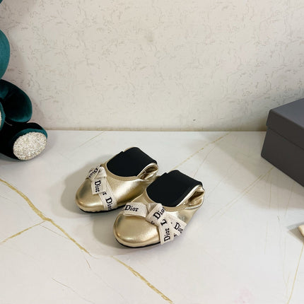 DIOR 26S BOW BALLET FLATS IN GOLD CALFSKIN