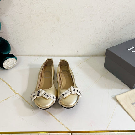 DIOR 26S BOW BALLET FLATS IN GOLD CALFSKIN