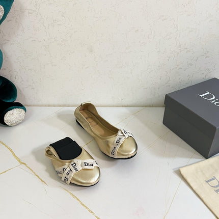 DIOR 26S BOW BALLET FLATS IN GOLD CALFSKIN