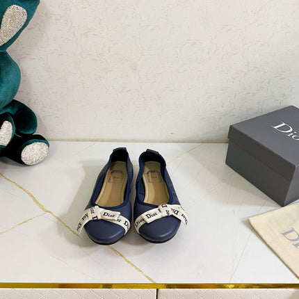 DIOR 26S BOW BALLET FLATS IN NAVY BLUE CALFSKIN