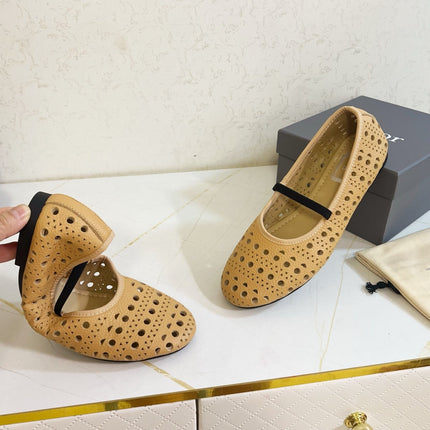 DIOR 26S MARY JANE FLATS IN DARK BEIGE CALFSKIN