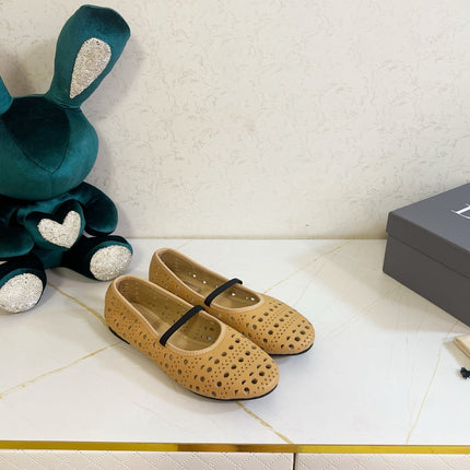 DIOR 26S MARY JANE FLATS IN DARK BEIGE CALFSKIN