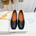 THE ROW 26S SQUARE TOE BALLET FLATS IN BLACK CALFSKIN