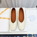 THE ROW 26S SQUARE TOE BALLET FLATS IN IVORY WHITE CALFSKIN