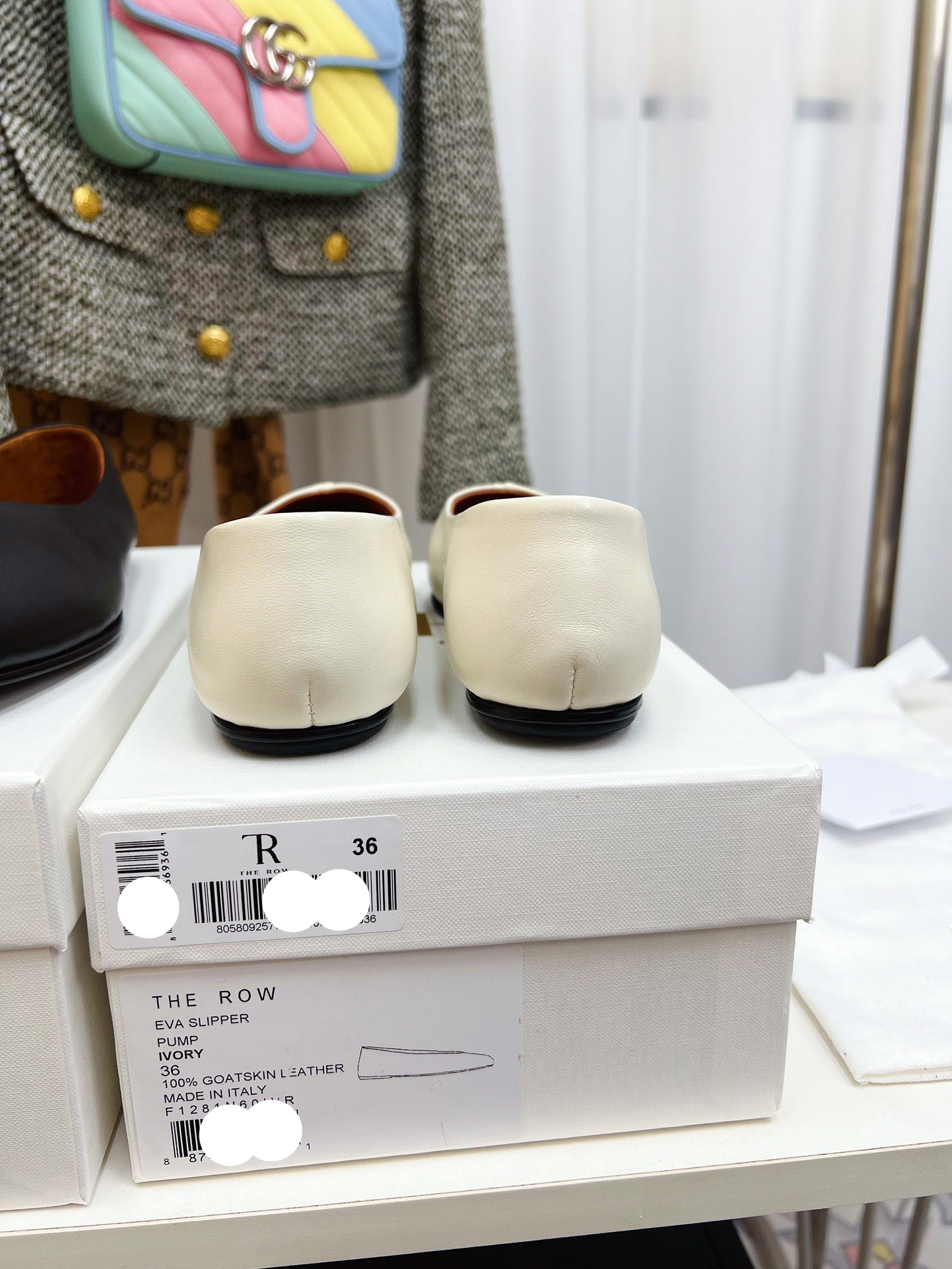 THE ROW 26S SQUARE TOE BALLET FLATS IN IVORY WHITE CALFSKIN