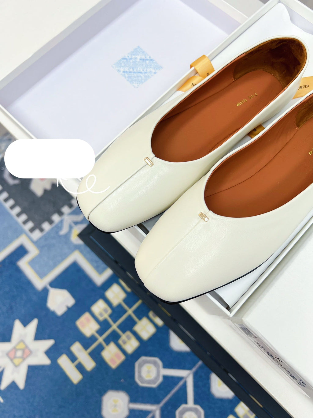 THE ROW 26S SQUARE TOE BALLET FLATS IN IVORY WHITE CALFSKIN