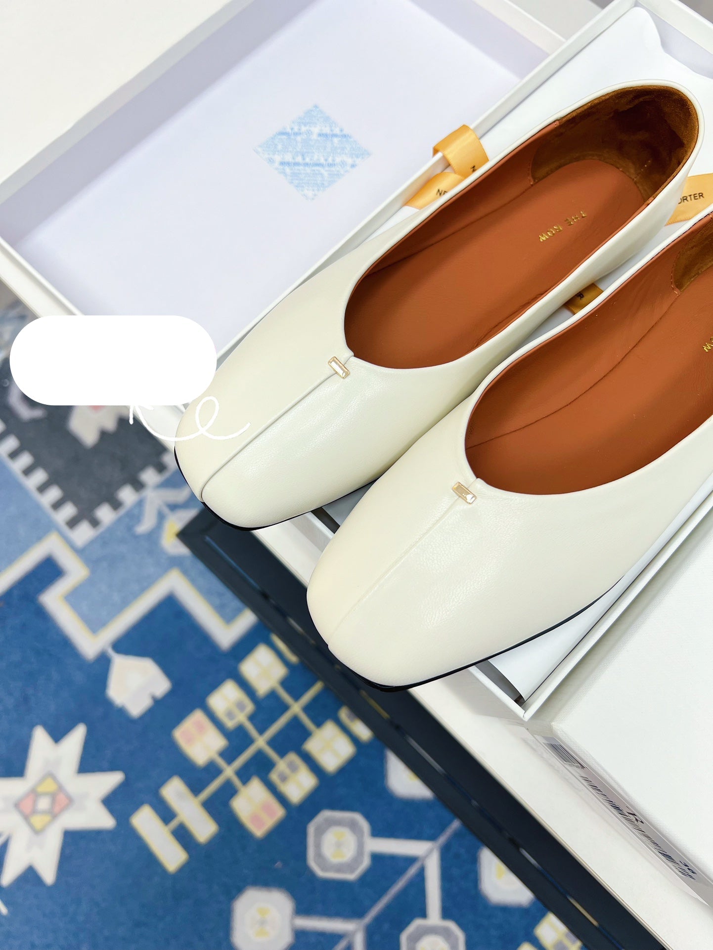 THE ROW 26S SQUARE TOE BALLET FLATS IN IVORY WHITE CALFSKIN
