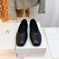 THE ROW 26S SQUARE TOE BALLET FLATS IN FULL BLACK CALFSKIN