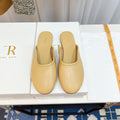 THE ROW 26S ROUND TOE MULES IN BEIGE CALFSKIN