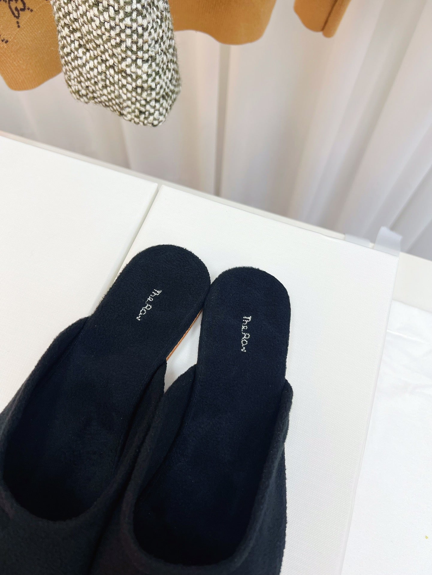 THE ROW 26S ROUND TOE MULES IN NAVY BLUE SUEDE
