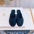 THE ROW 26S ROUND TOE MULES IN NAVY BLUE SUEDE
