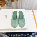 THE ROW 26S ROUND TOE MULES IN SAGE GREEN SUEDE