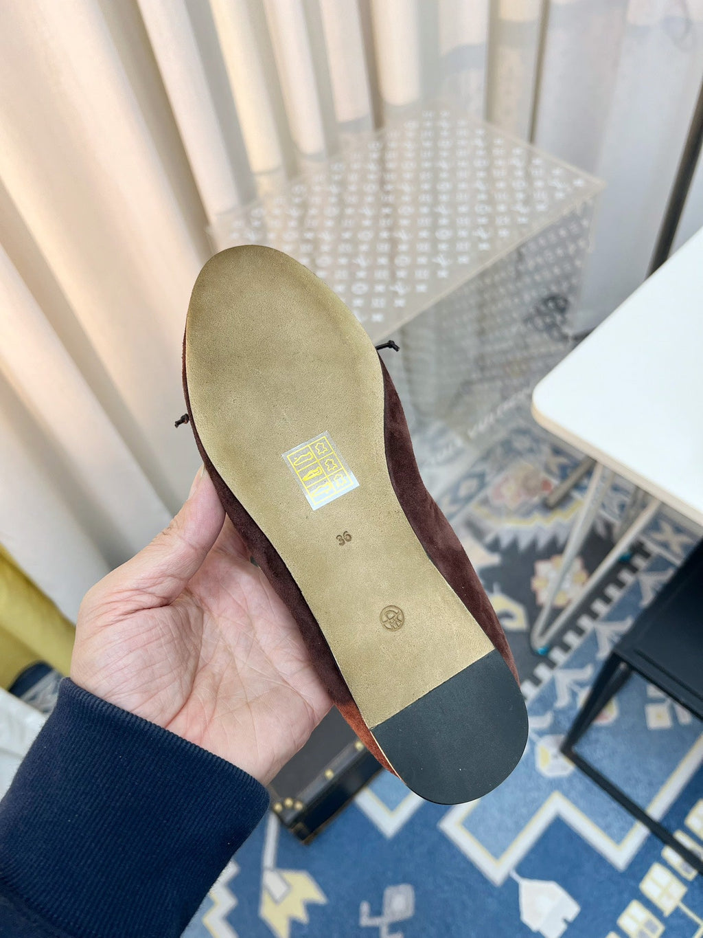 THE ROW 26S BALLET FLATS IN DARK BROWN SUEDE ELASTIC TRIM WITH BOW