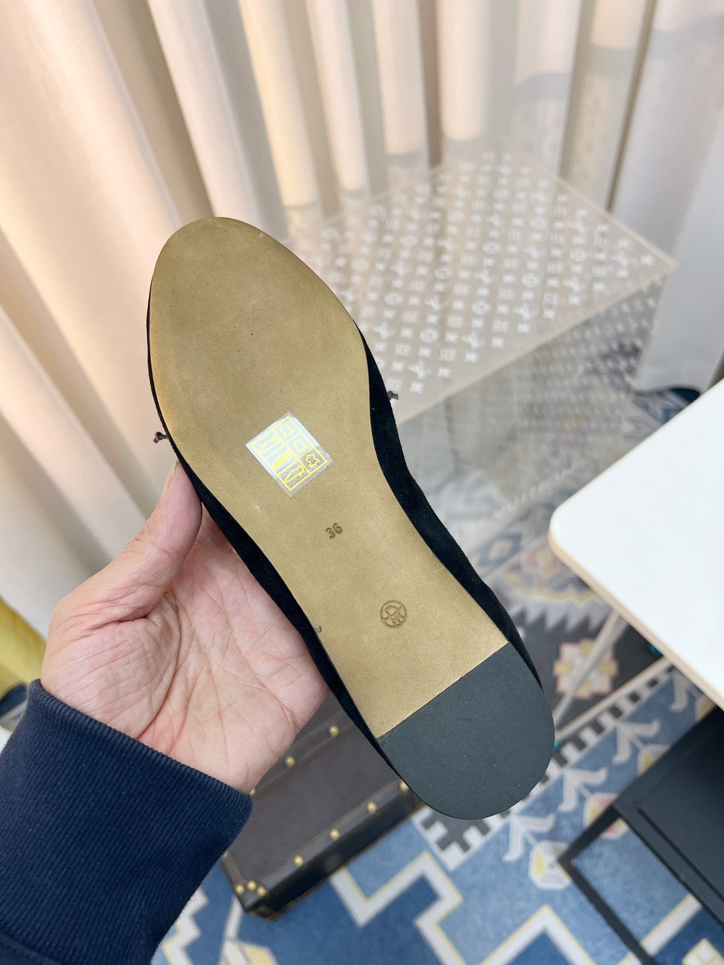 THE ROW 26S BALLET FLATS IN BLACK SUEDE ELASTIC TRIM WITH BOW