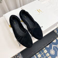 THE ROW 26S BALLET FLATS IN BLACK SUEDE ELASTIC TRIM WITH BOW