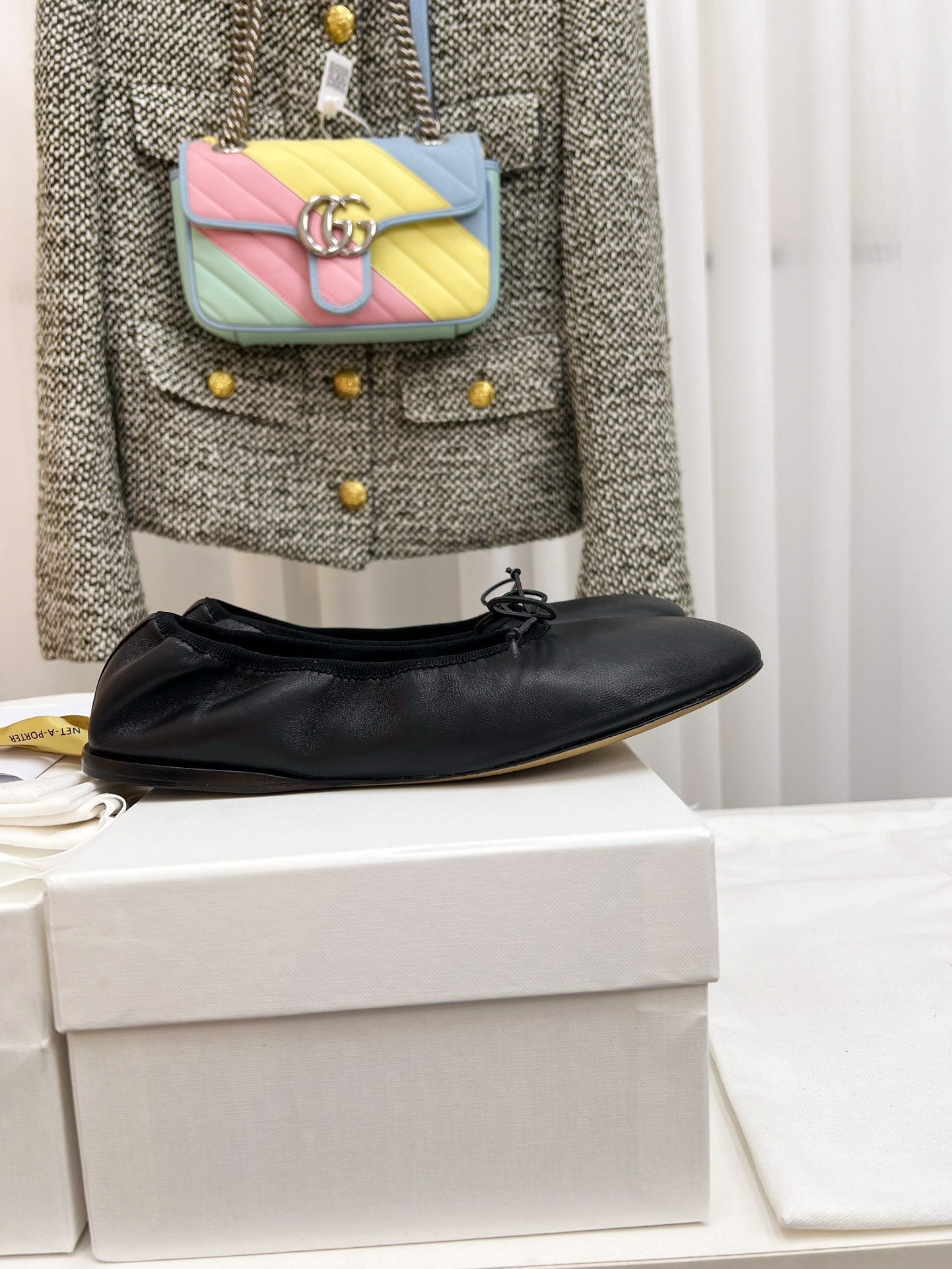 THE ROW 26S BALLET FLATS IN BLACK CALFSKIN ELASTIC TRIM WITH BOW