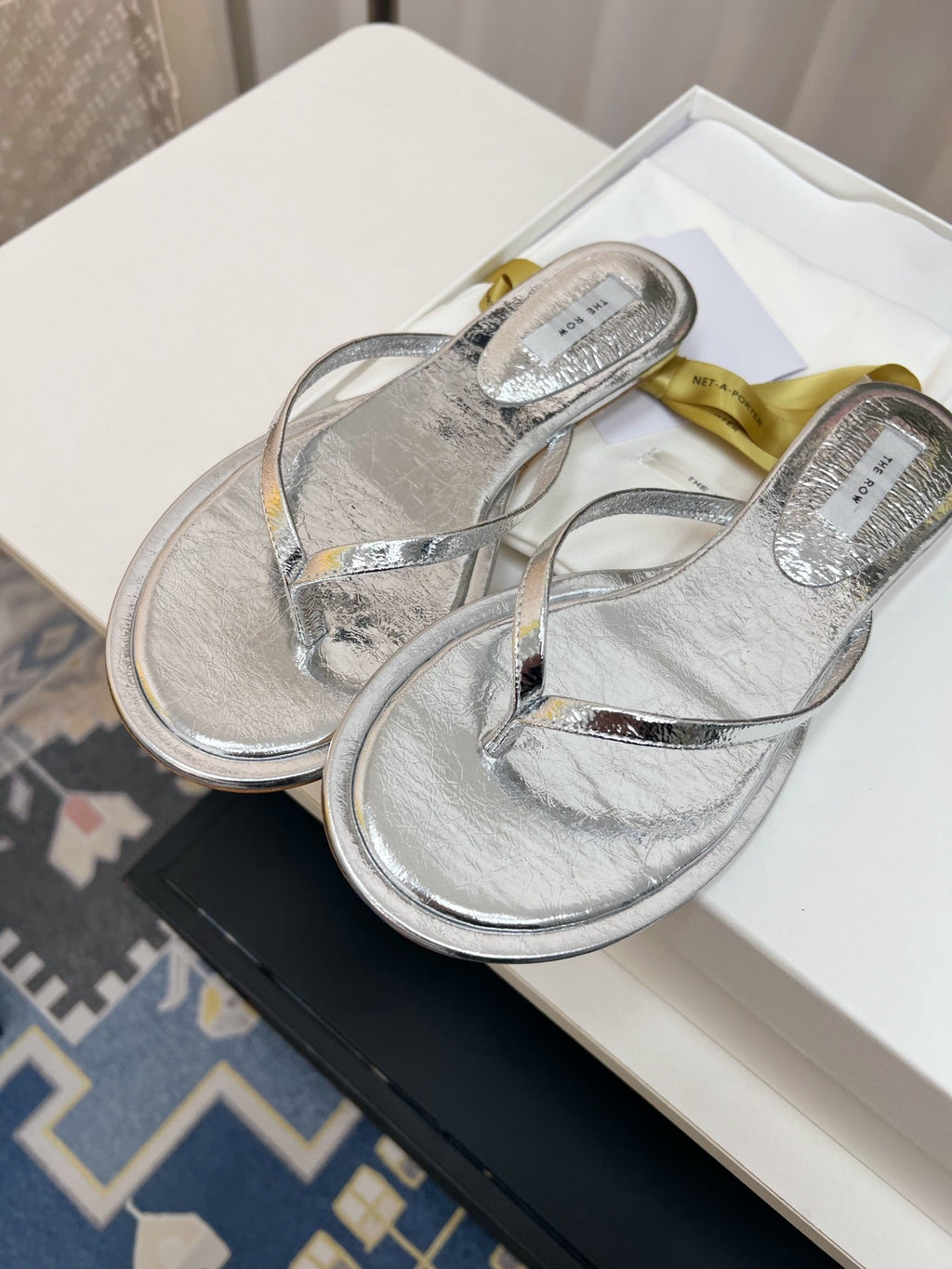 THE ROW 26S THONG SANDALS IN SILVER CALFSKIN