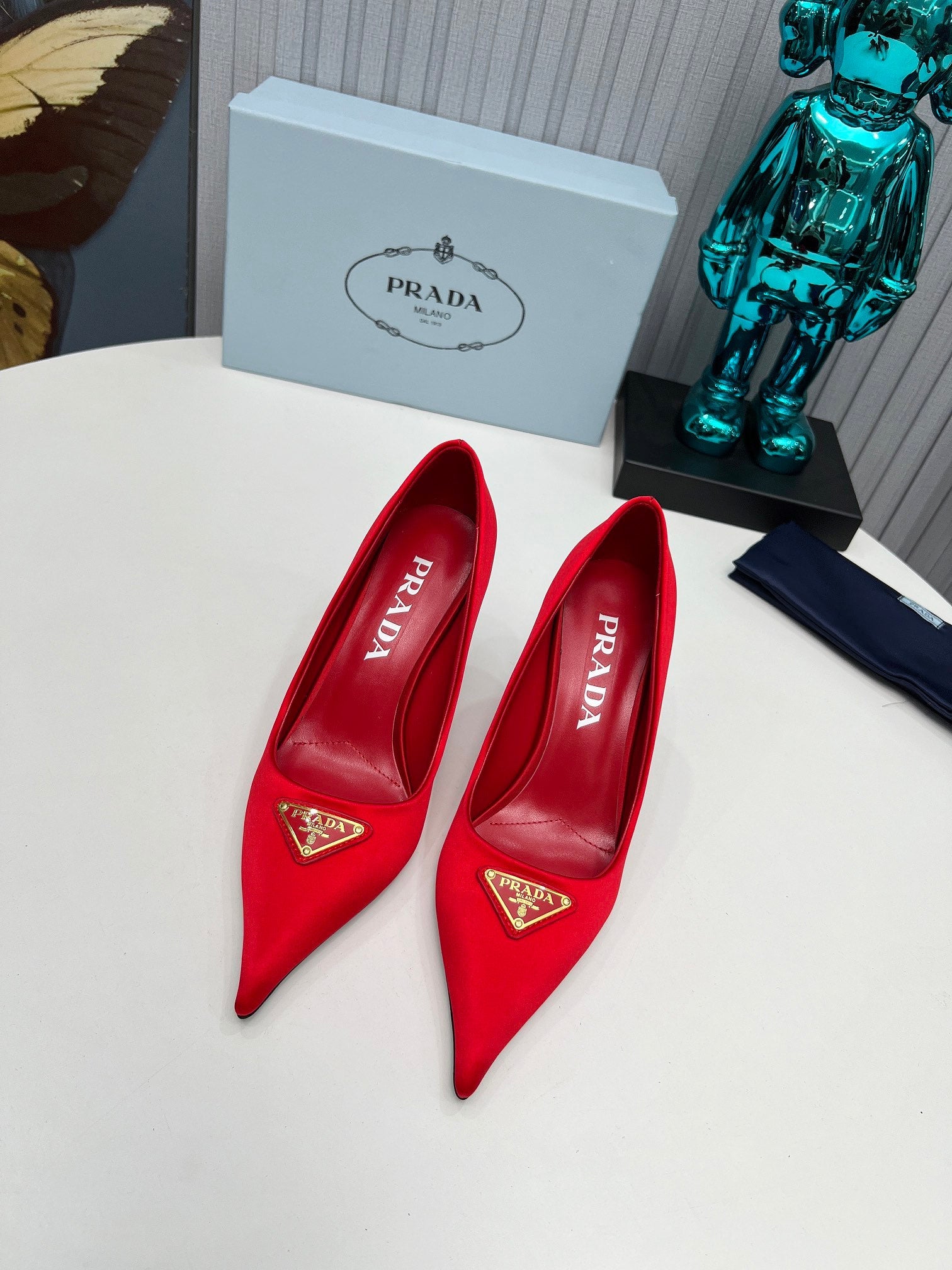 PRADA 26S POINTED TOE PUMPS STILETTO HEEL 80MM IN DARK RED SATIN