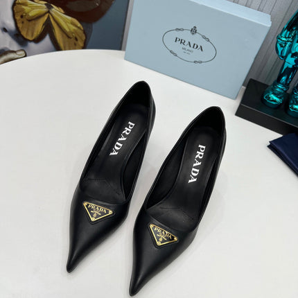 PRADA 26S POINTED TOE PUMPS STILETTO HEEL 80MM IN BLACK CALFSKIN