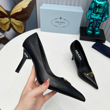 PRADA 26S POINTED TOE PUMPS STILETTO HEEL 80MM IN BLACK CALFSKIN