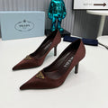 PRADA 26S POINTED TOE PUMPS STILETTO HEEL 80MM IN DARK BROWN SATIN