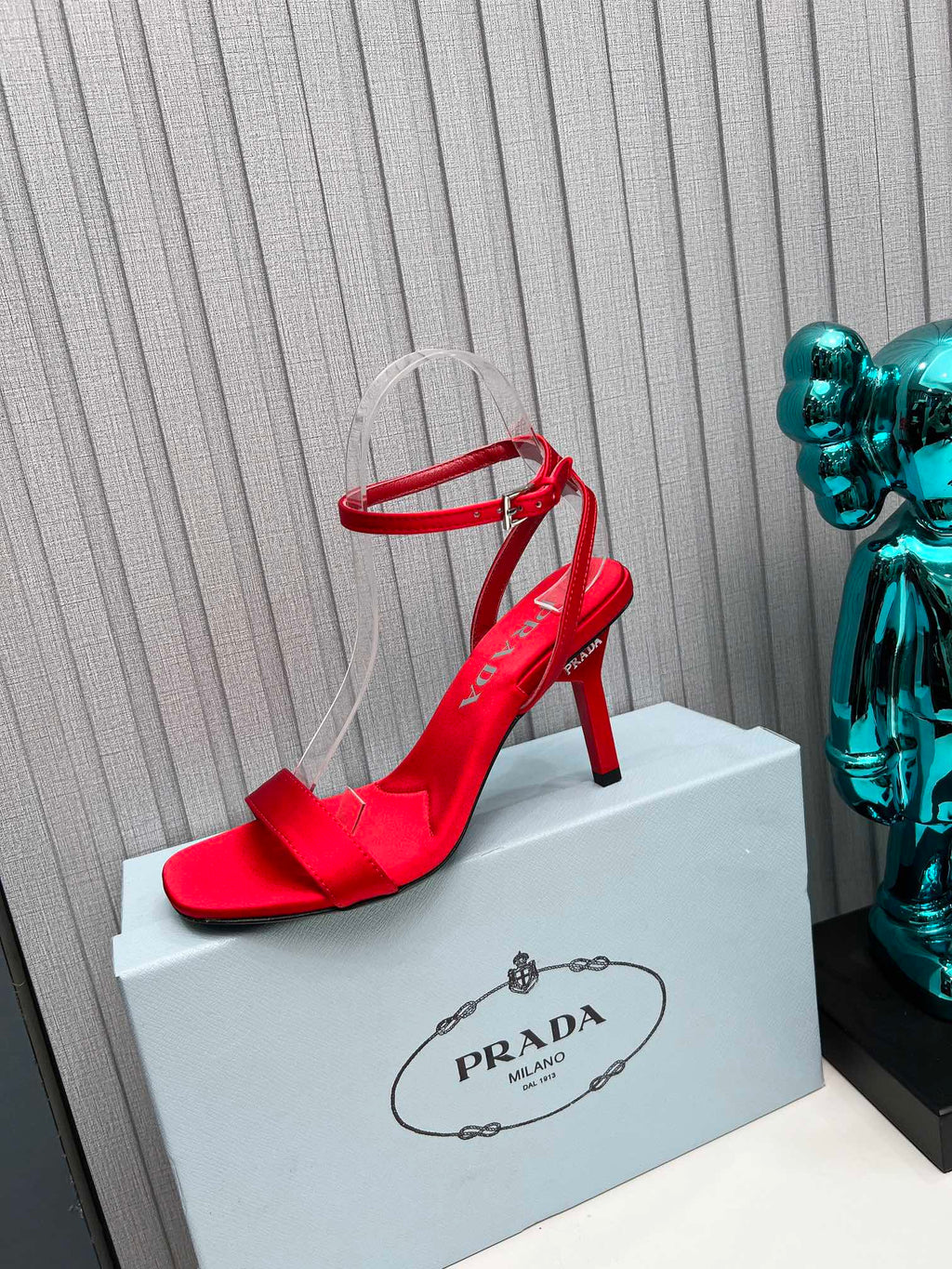 PRADA 26S ANKLE STRAP SANDALS STILETTO HEEL 80MM IN DARK RED SATIN