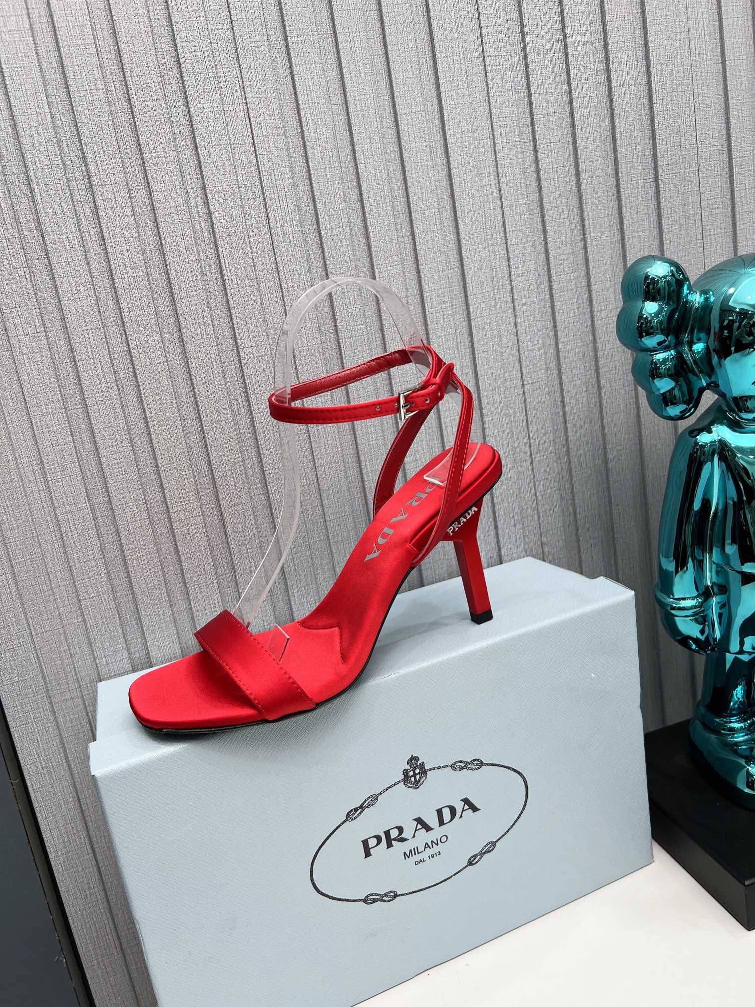 PRADA 26S ANKLE STRAP SANDALS STILETTO HEEL 80MM IN DARK RED SATIN