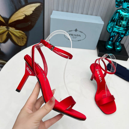 PRADA 26S ANKLE STRAP SANDALS STILETTO HEEL 80MM IN DARK RED SATIN