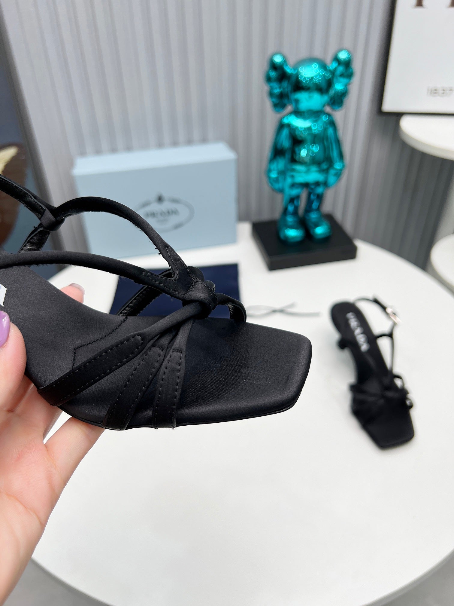 PRADA 26S STRAPPY SANDALS STILETTO HEEL 60MM IN BLACK SATIN
